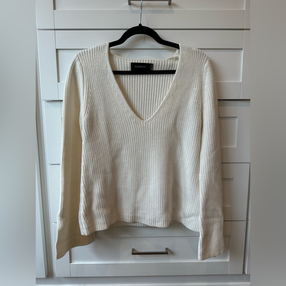 revolve MINKPINK cream v neck sweater size small